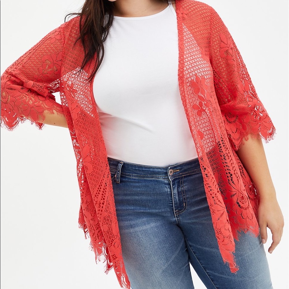 Torrid Lace Coral Kimono Top Size 0